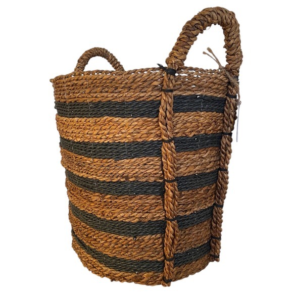 NEW Threshold Tall Woven Striped Basket With Handles Black Natural - Picture 4 of 8